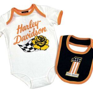 Harley-Davidson Baby Girls' Racing Rose Infant Creeper Gift Set White